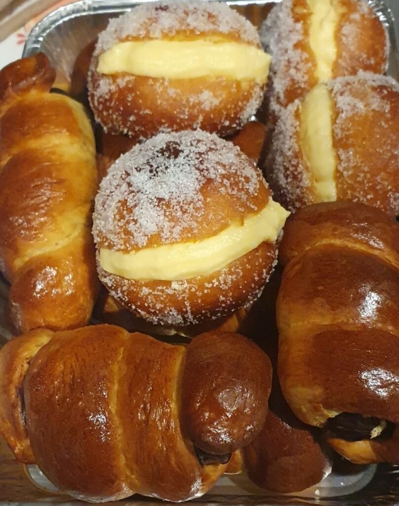 Custard balls and chocolate croissants