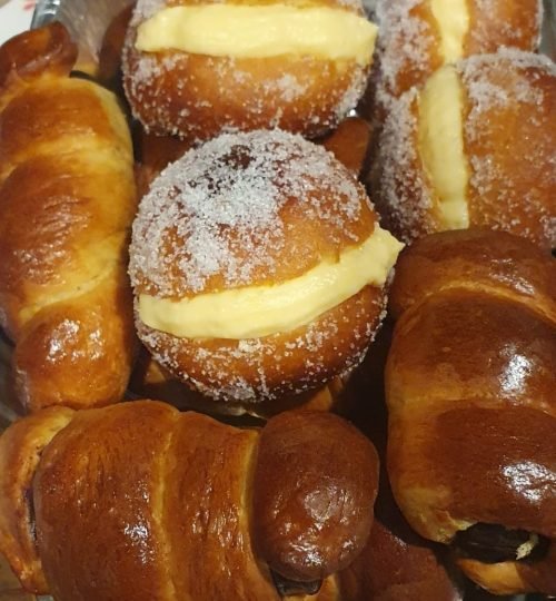Custard balls and chocolate croissants